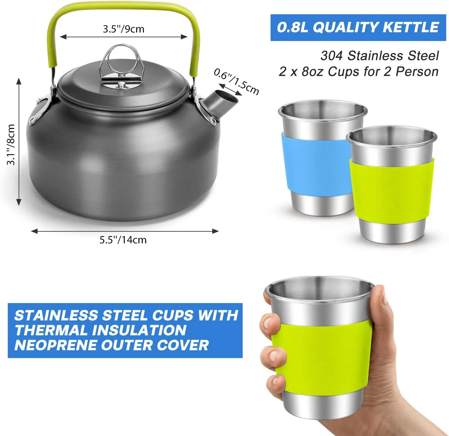 Odoland 15pcs Camping Cookware Mess Kit, Non-Stick Lightweight Pot Pan Kettle Set with Stainless Steel Cups Plates Forks Knives Spoons for Camping, Backpacking, Outdoor Cooking and Picnic 2 Odoland 15pcs Camping Cookware Mess Kit, Non-Stick Lightweight Pot Pan Kettle Set with Stainless Steel Cups Plates Forks Knives Spoons for Camping, Backpacking, Outdoor Cooking and Picnic - Image 2